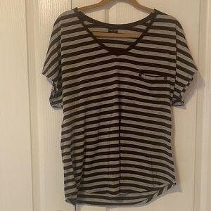 Faded Glory Black and Gray Striped V-Neck Tee
